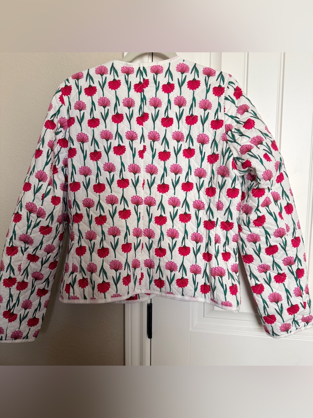 J. Crew White Quilted Jacket with Pink & Red Floral Print - Picture 4 of 6